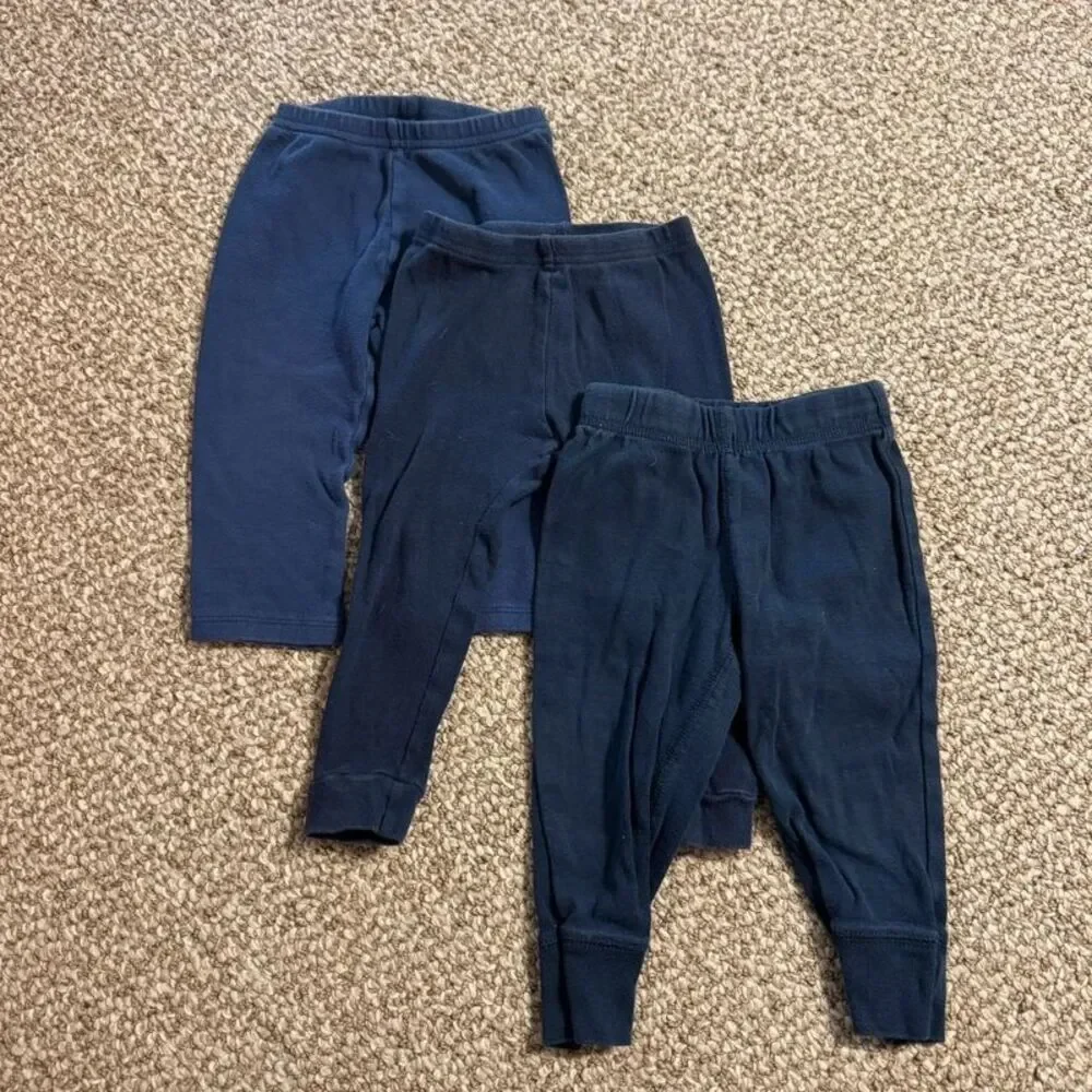 Lot of 3 Carter's Baby Pants Solid Navy Blue Leggings 12 Months